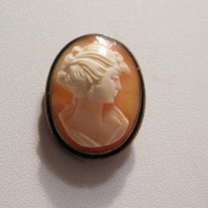 Antique Carved Shell Cameo Brooch Pin Pendant 800 Silver